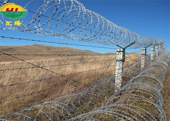 Fios de barbear BTO-18 Conertina galvanizados a quente para segurança de fronteira